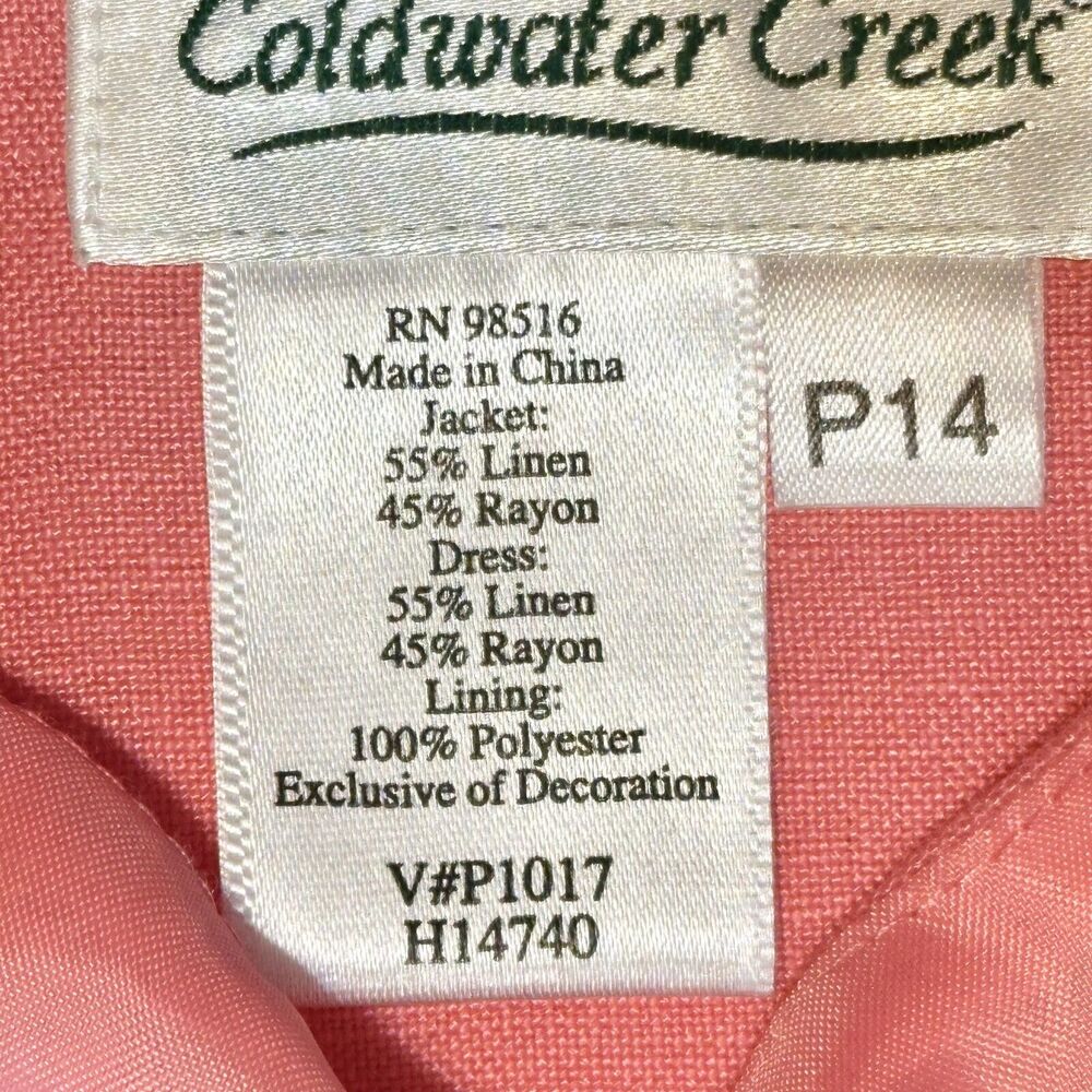 Coldwater Creek Sz 14P Sleeveless Maxi Dress & Jacket Set Linen Blend Coral Pink - Picture 6 of 9